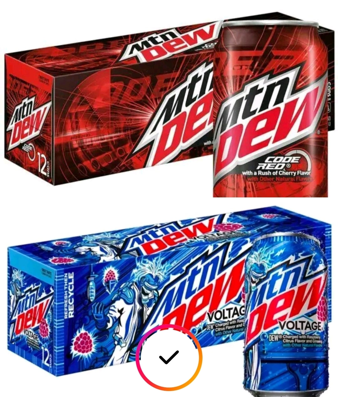 MTN DEW USA EXCLUSIVE pack of 2 cases (1 voltage rasp 1 code red)